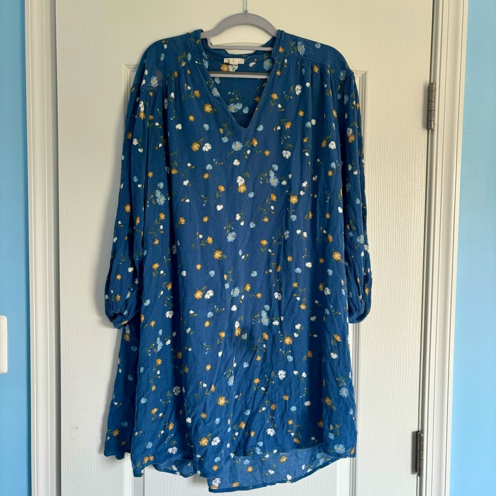 Blue Boho Modest Floral Dress